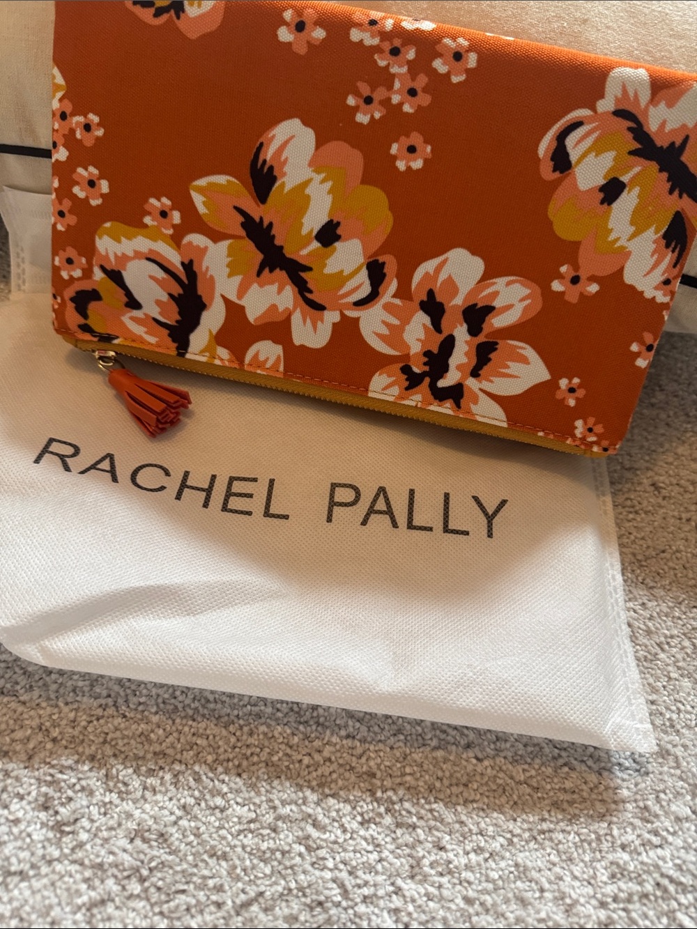 Rachel Pally Orange Floral Wristlet Clutch with Tassel